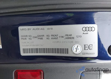 2019 Audi S5 3.0T Premium z USA, uszkodzony, nr VIN WAUB4CF53KA047261